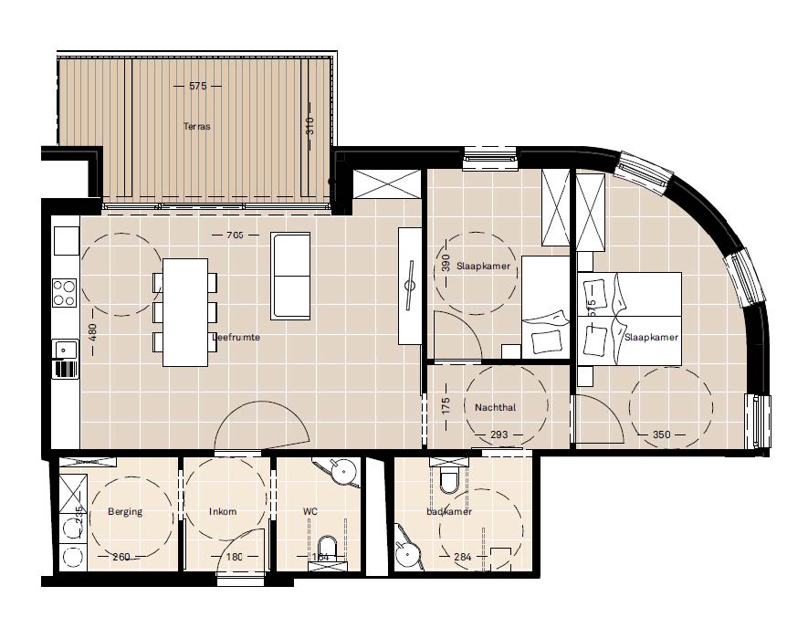 Plattegrond appartement 2 slaapkamers